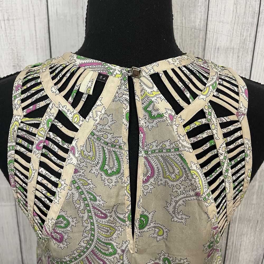 Anthropologie Leifnotes Women's Size 2 Multicolor Paisley Silk Lattice Trim Top - Picture 6 of 9